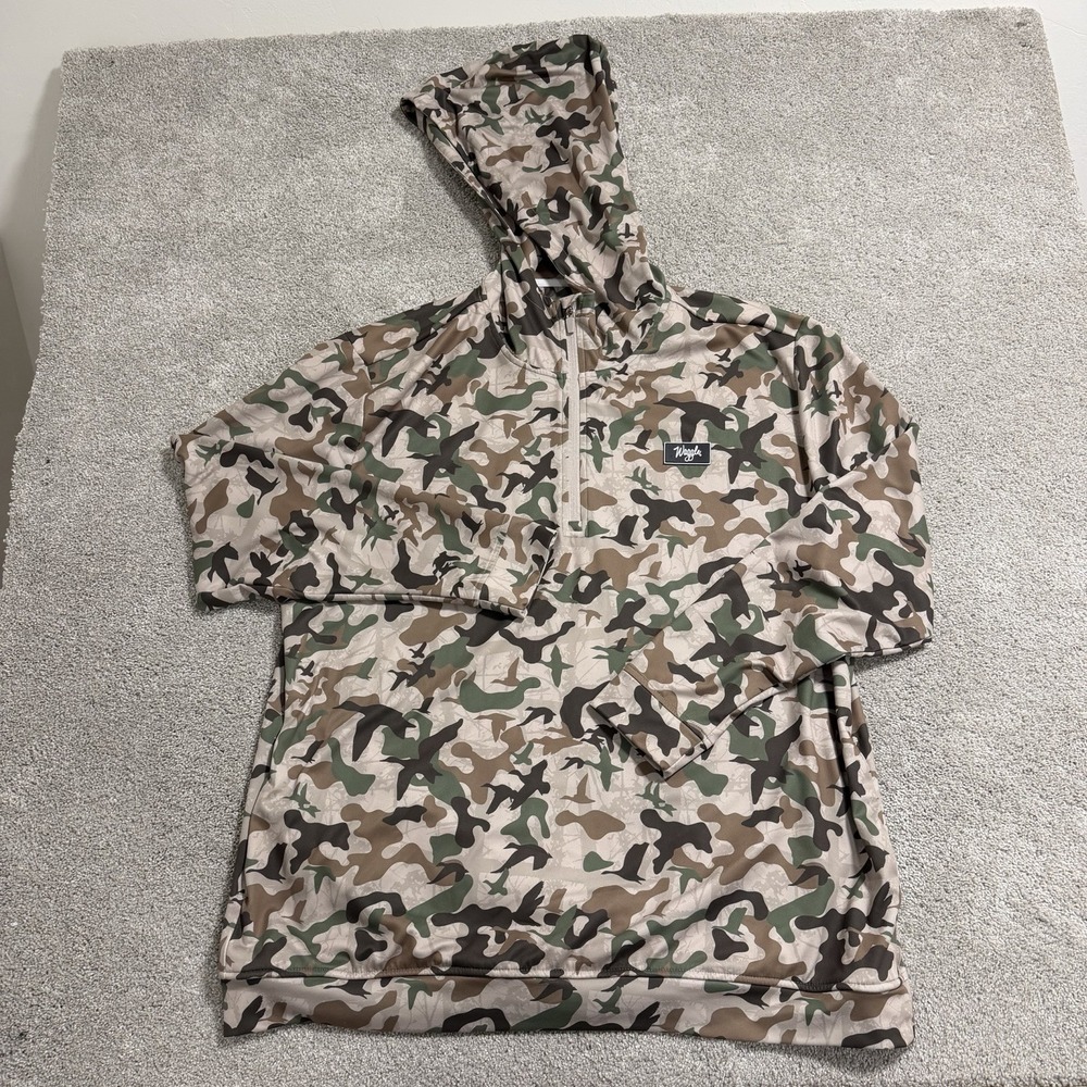Waggle Waterfowl Camo Hoodie Mens Sz 3XL Beige Tan 1/4 Zip Golf Pullover Stretch